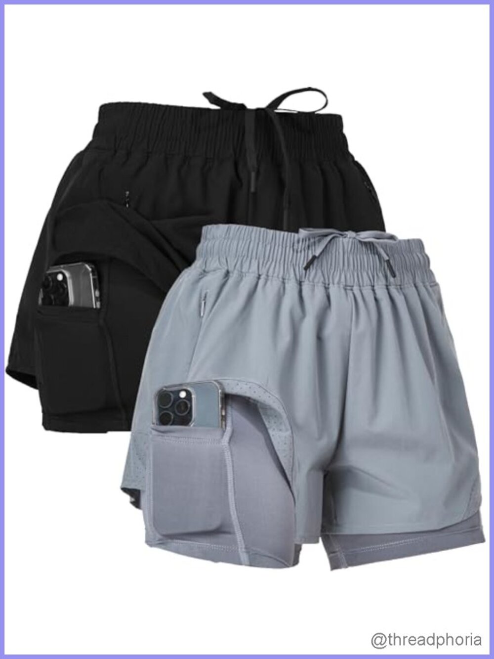 2 Pack Women's Workout Shorts with Built-in Phone Pocket